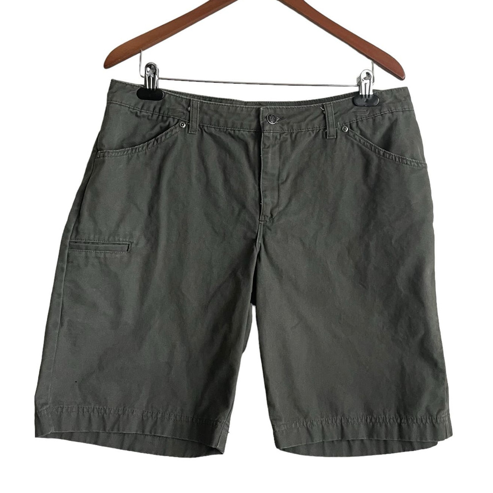 Dickies Women Bermuda Shorts Pockets Zipper Button Size 14 Army Green Cotton